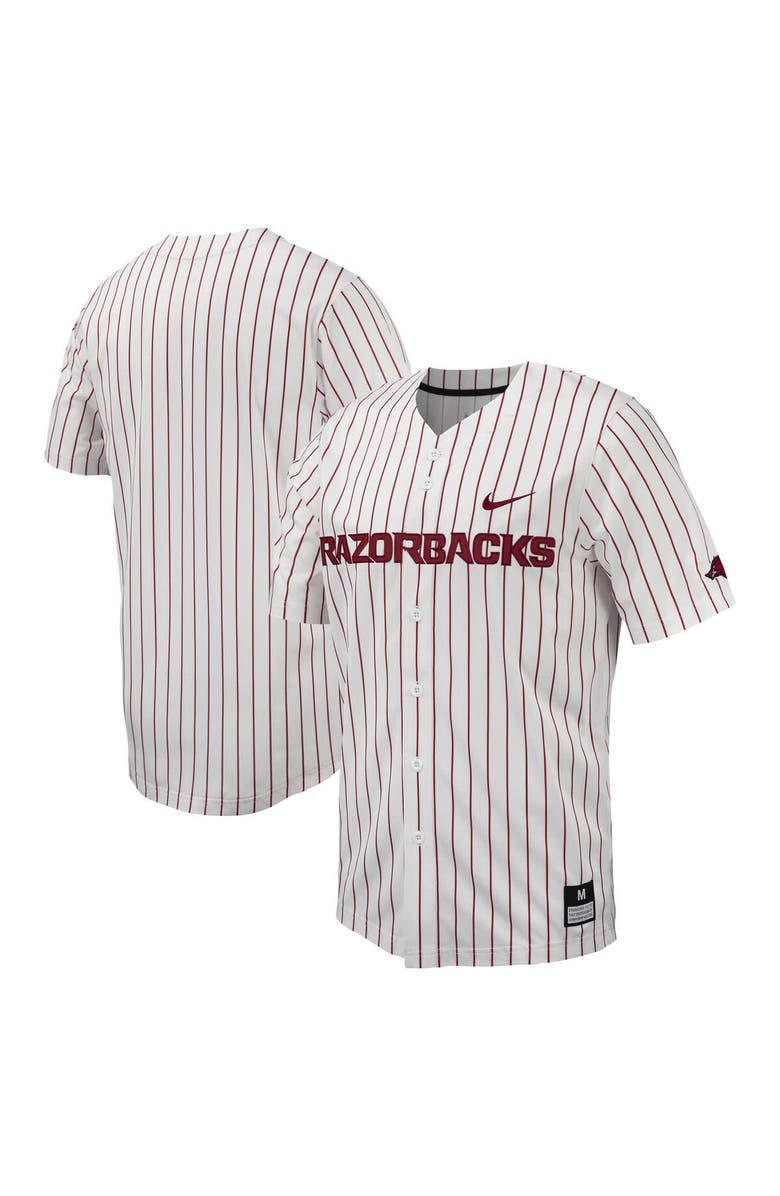 Nike Men's Nike White Arkansas Razorbacks Pinstripe Replica Full-Button Baseball Jersey, Main, color, 