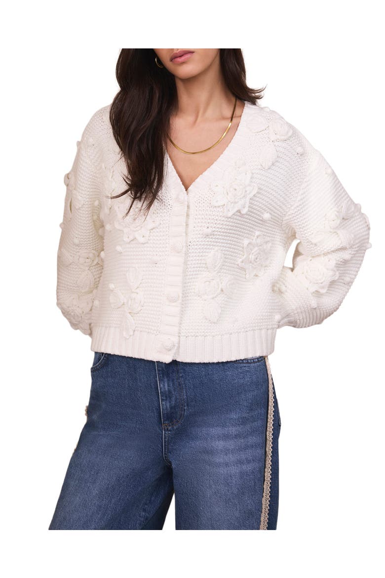 Applique Flower Cardigan, Main, color, Ivory