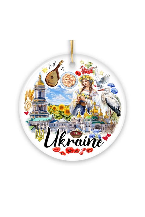 Ukraine Folk Art Collage Ceramic Ornament