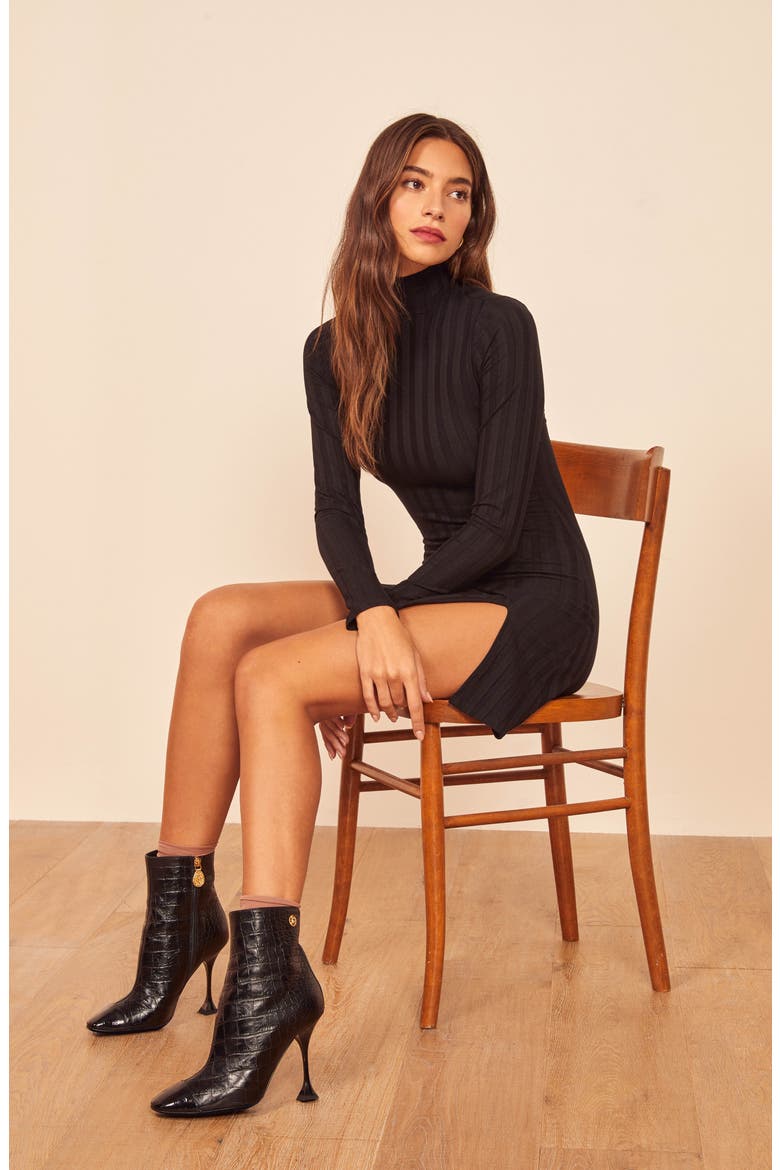 Libra Long Sleeve Rib Mock Neck Minidress, Alternate, color, BLACK