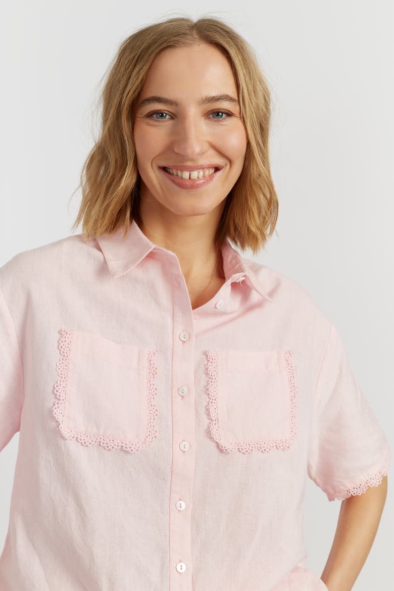 Sienna Linen-Blend Scallop Edge Shirt, Alternate, color, Light Pink