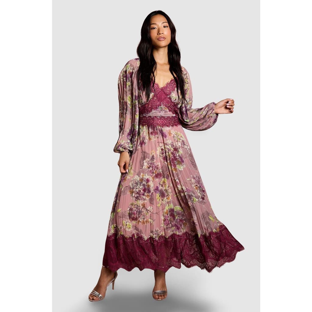 Coast Pleated Lace Trim Midaxi Dress In Pink