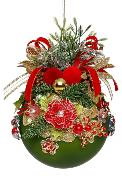 Floral Jeweled Ball Ornament, Green