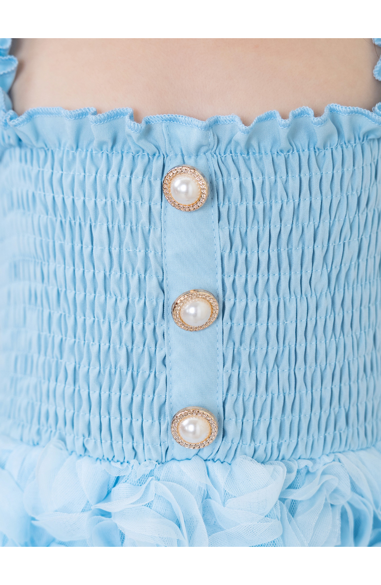 Mia Belle Girls Bluebell Bloom Pearl Button Rosette Tulle Dress, Alternate, color, Blue