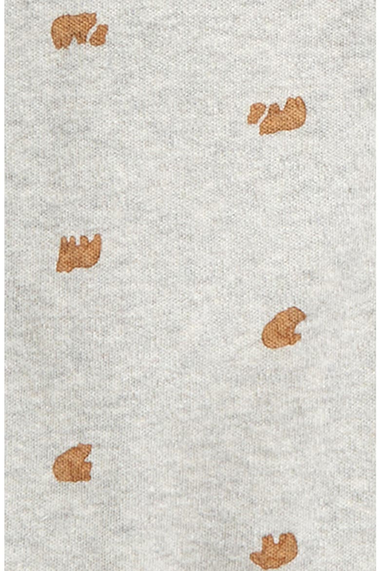 Print Zip Cotton Footie, Alternate, color, GREY HEATHER BEARS