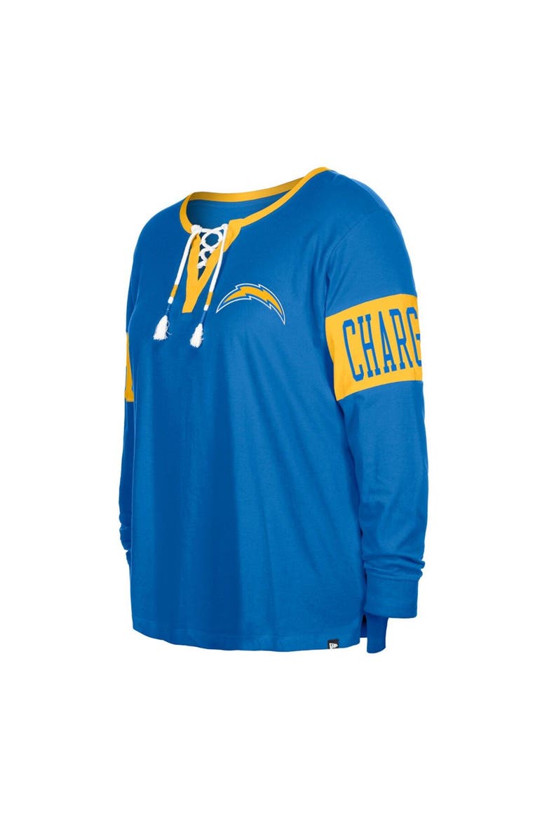 Women's New Era  Powder Blue Los Angeles Chargers Plus Size Lace-Up Notch Neck Long Sleeve T-Shirt, Alternate, color, Powder Blue