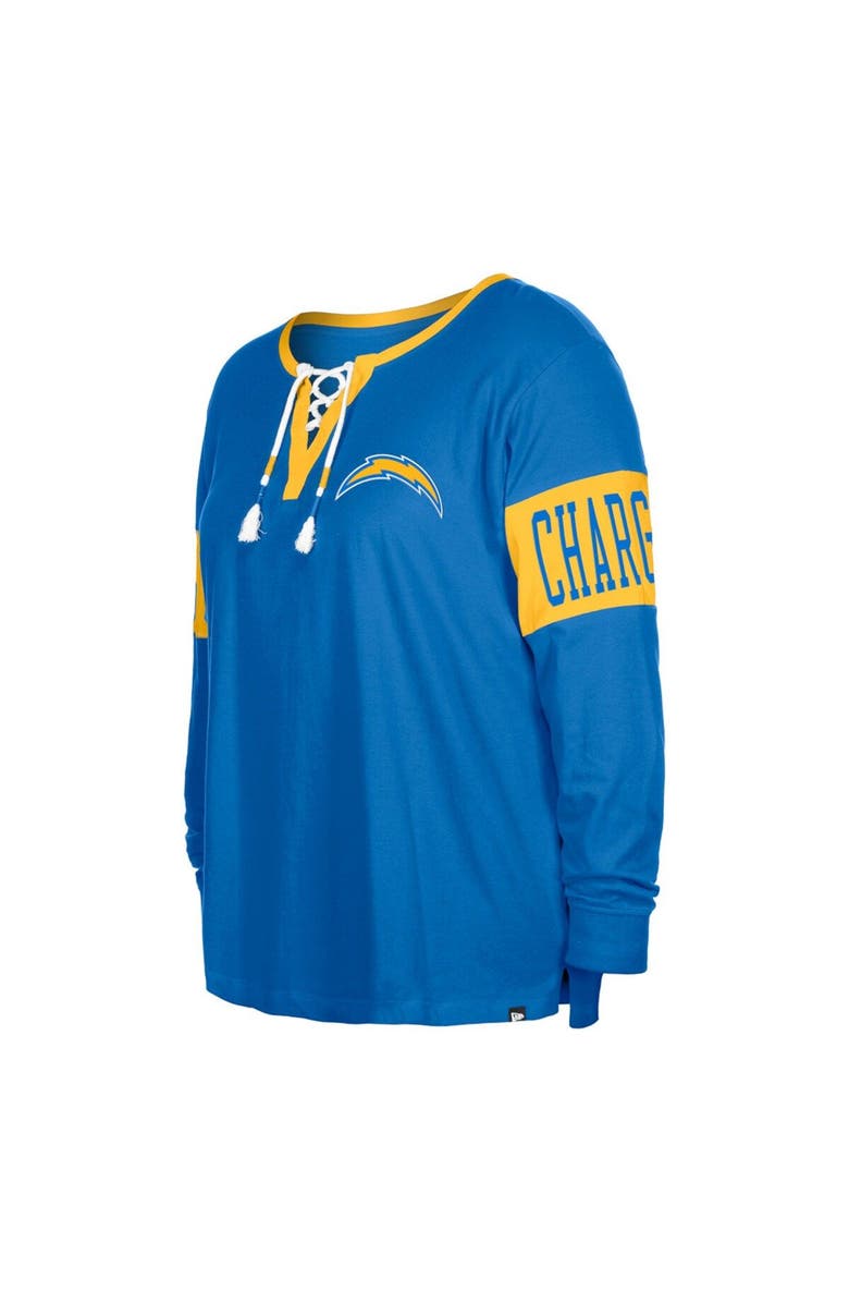 New Era Women's New Era  Powder Blue Los Angeles Chargers Plus Size Lace-Up Notch Neck Long Sleeve T-Shirt, Alternate, color, Powder Blue