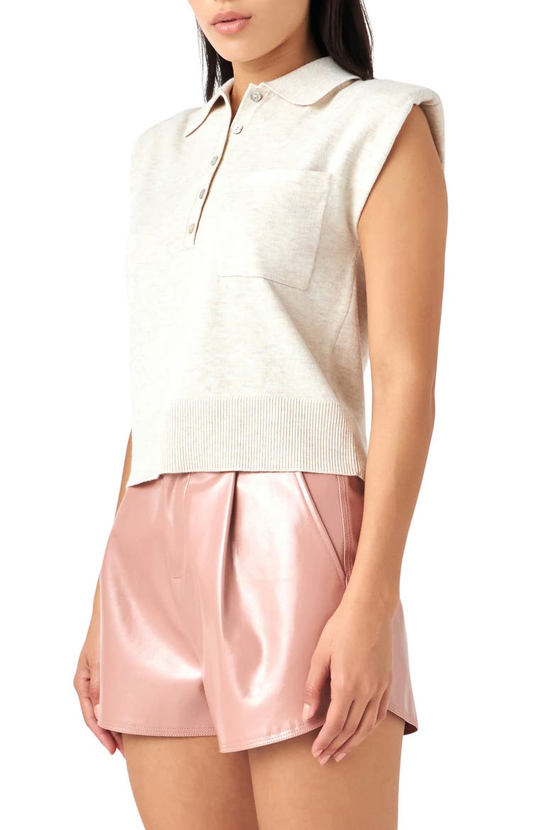 Crop Cap Sleeve Knit Polo, Alternate, color, CREAM