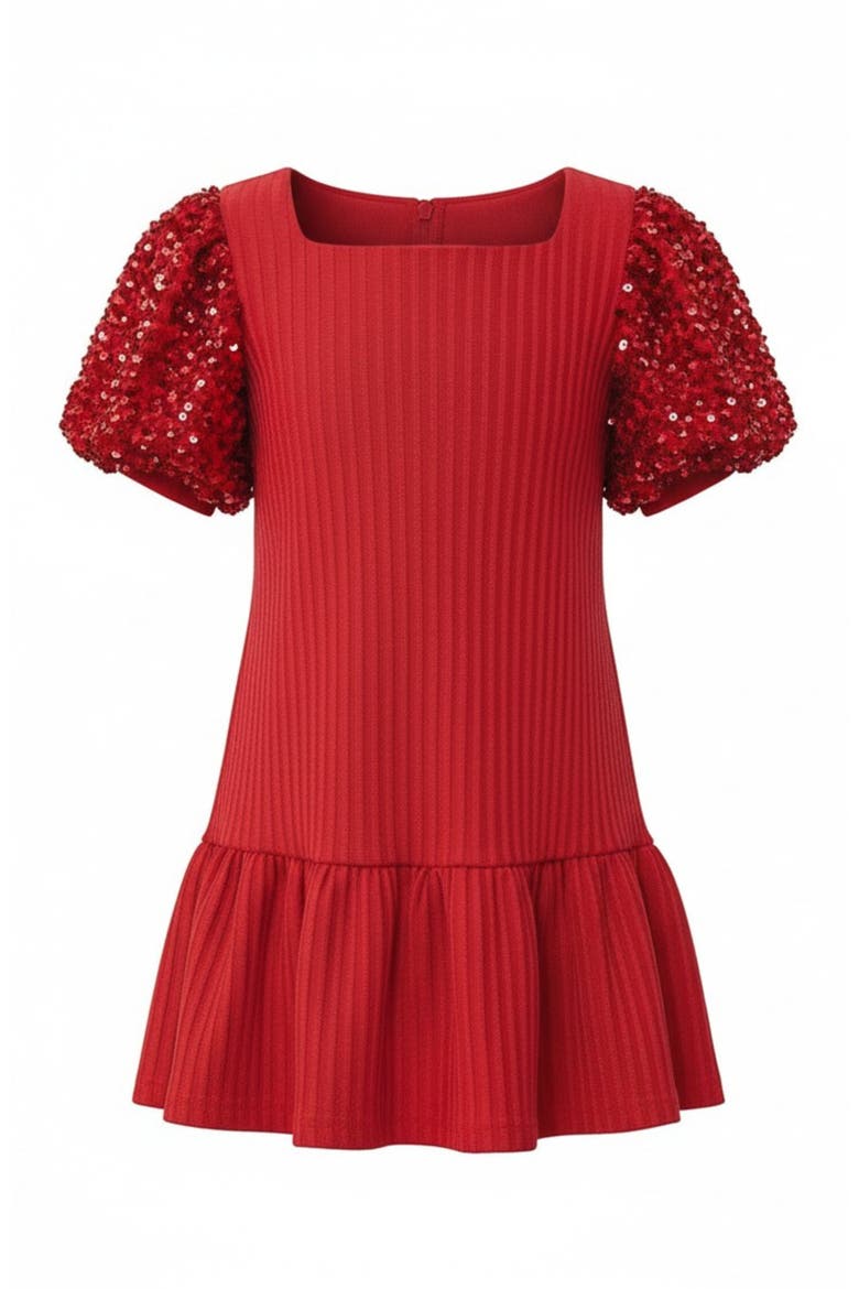 Sequin Puff Sleeve Cute Dress, Main, color, Red