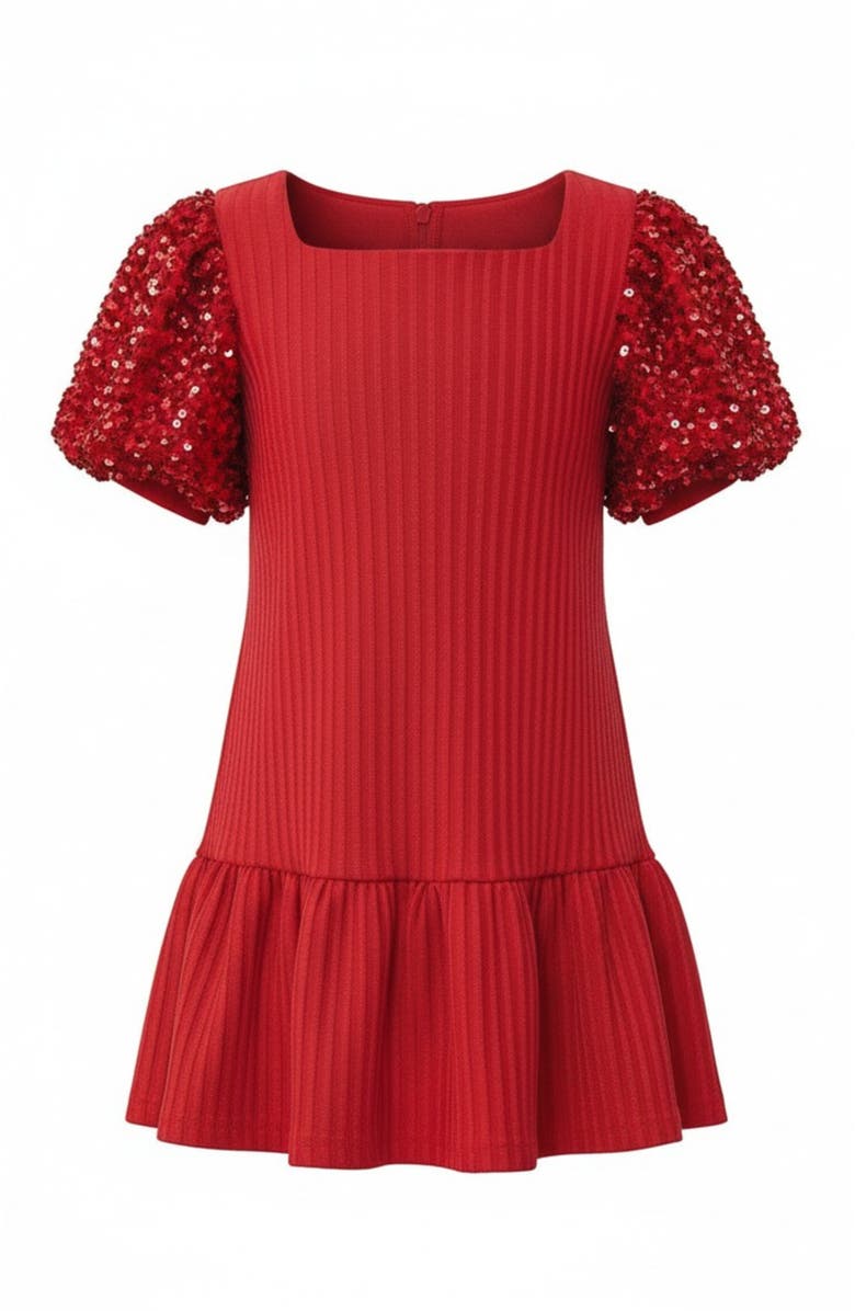 Mia Belle Girls Sequin Puff Sleeve Cute Dress, Main, color, Red