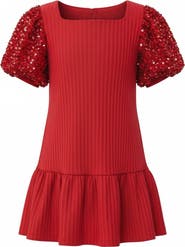 Mia Belle Girls Sequin Puff Sleeve Cute Dress