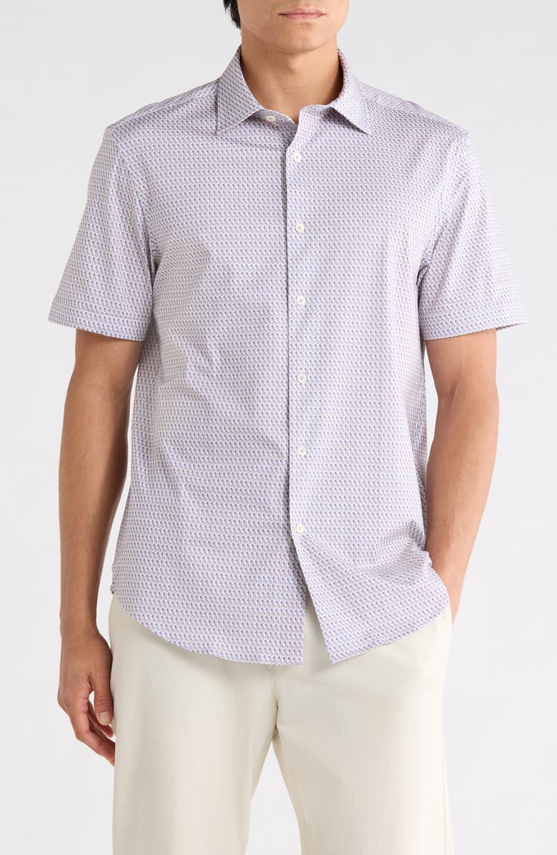 Bugatchi Short Sleeve Woven Shirt, Main, color, Dusty Pink
