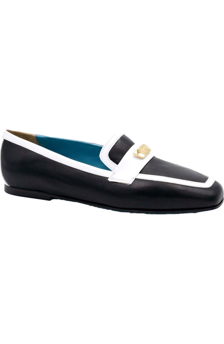 Valentina Rangoni Briseide Flat Loafer with Logo Bit, Main, color, Black/White