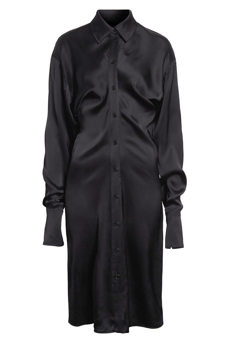 Slouch Long Sleeve Crepe Satin Midi Shirtdress, Alternate, color, BLACK