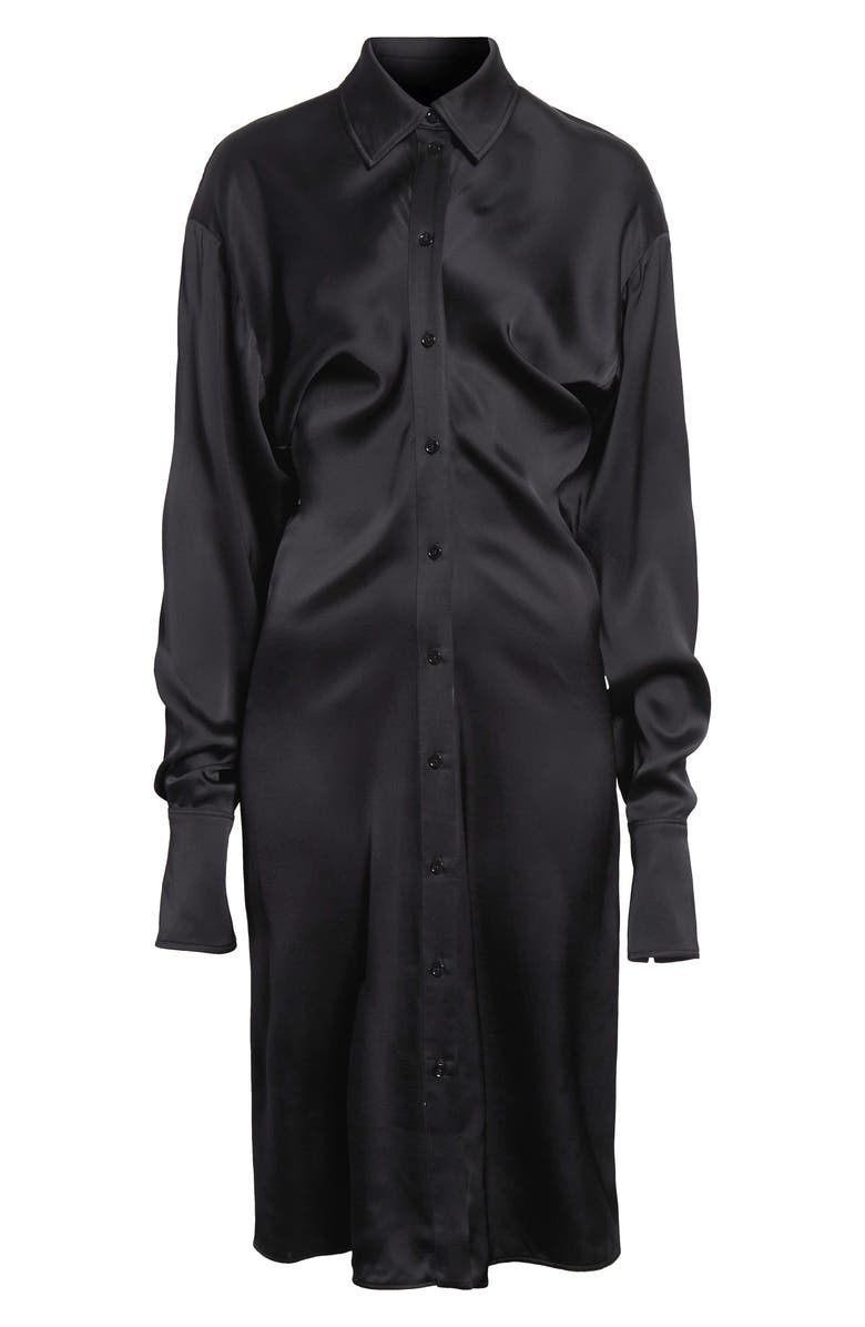 TOTEME Slouch Long Sleeve Crepe Satin Midi Shirtdress, Alternate, color, Black