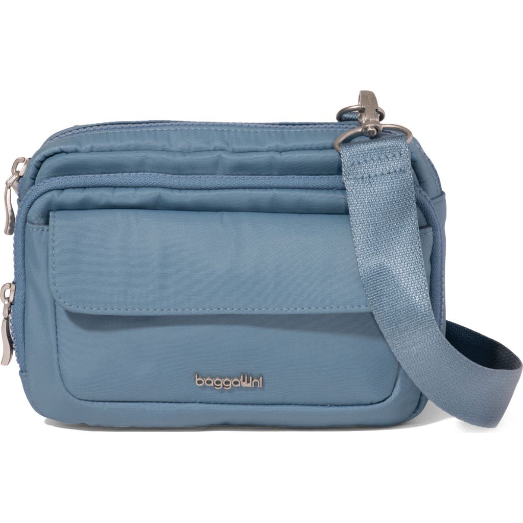 Baggallini Modern Double Zip Crossbody Bag In Cornflower Twill