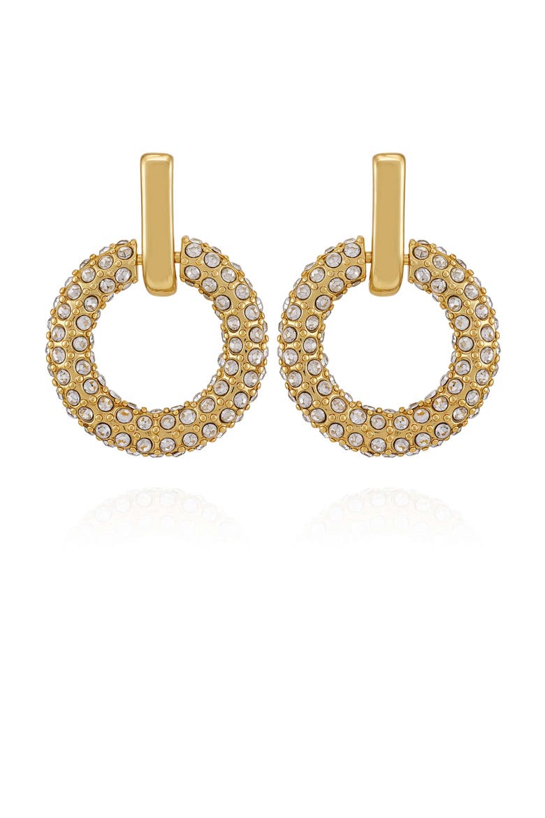 Pavé Crystal Hoop Drop Earrings, Main, color, 14K Gold Plated