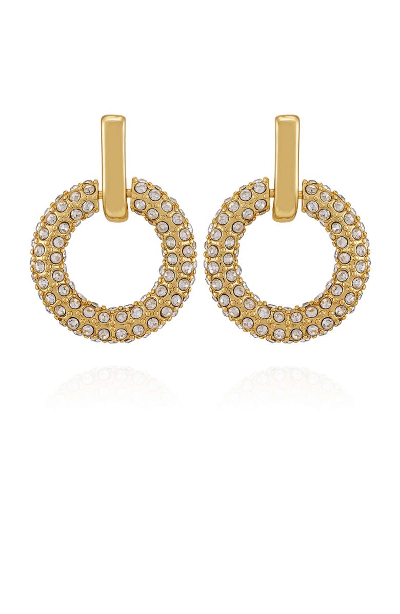 Vince Camuto Pavé Crystal Hoop Drop Earrings, Main, color, 14K Gold Plated