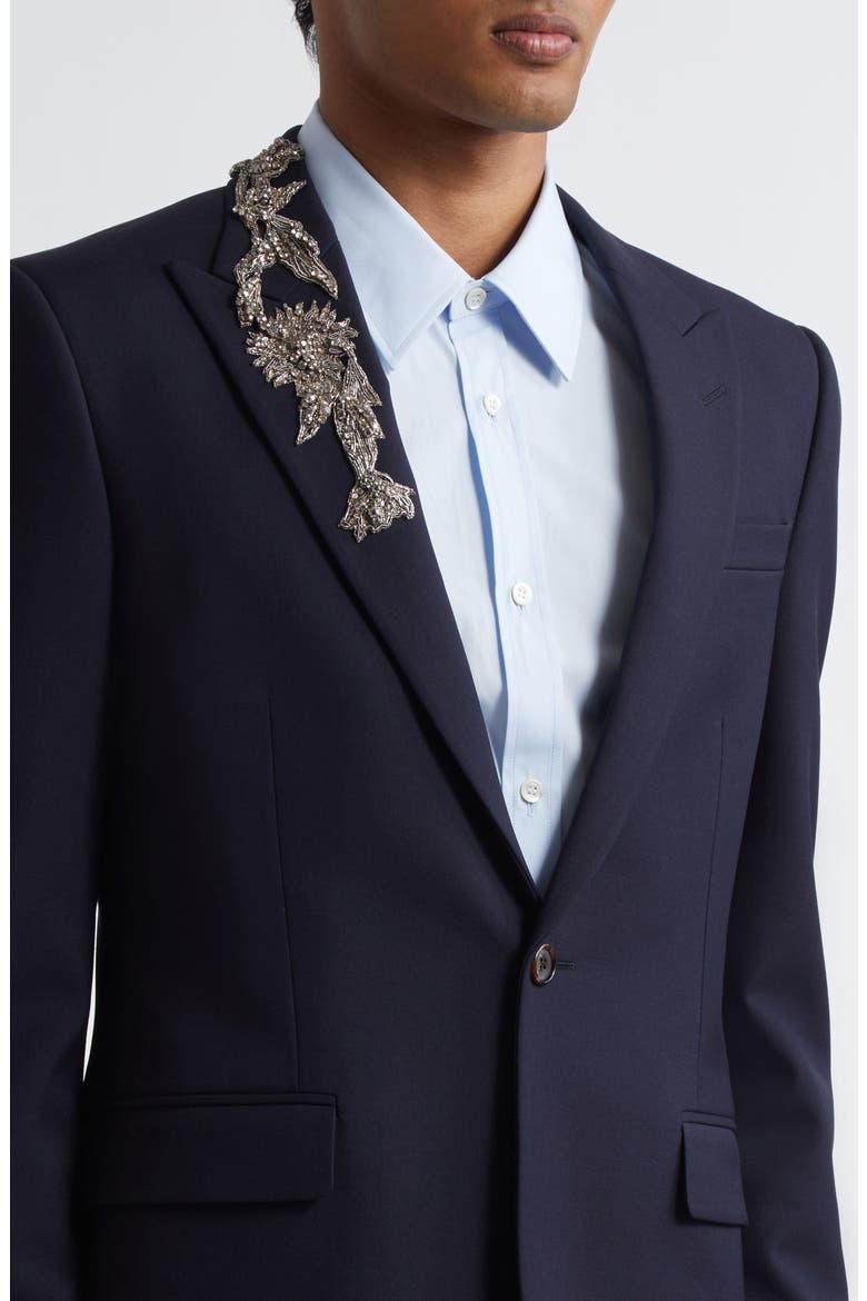 Crystal Embellished Peak Lapel Wool Sport Coat, Alternate, color, NAVY