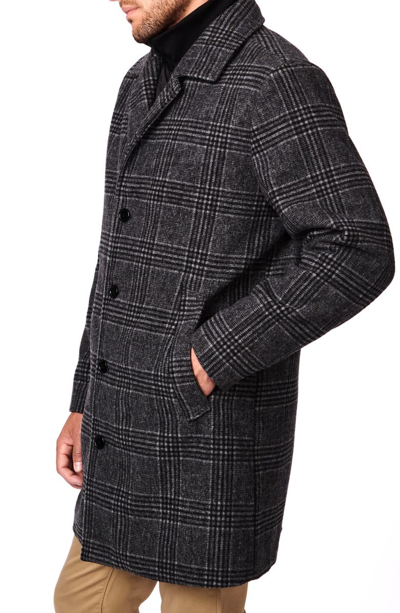 Bernardo Plaid Longline Coat with Ribbed Collar Bib, Alternate, color,