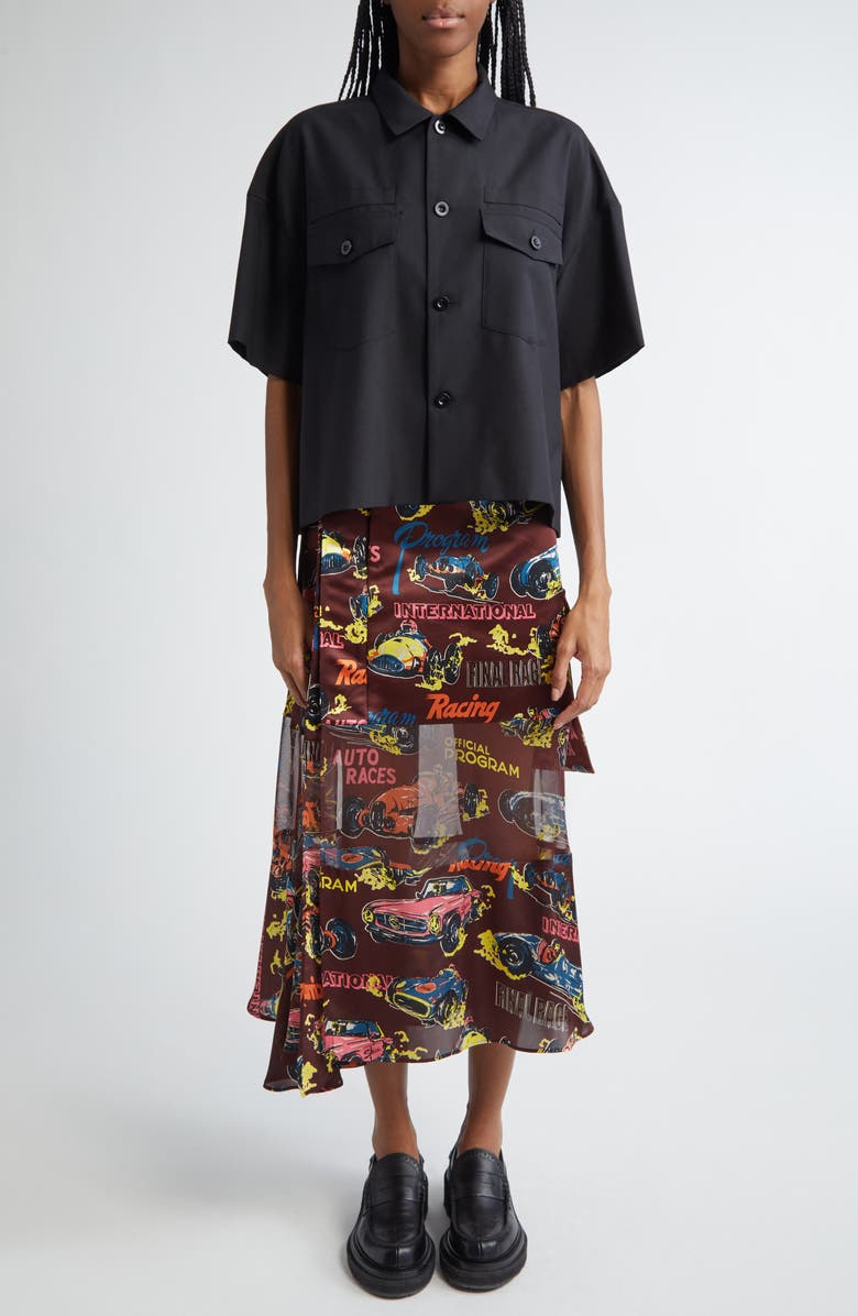 Sacai Short Sleeve Button-Up Suiting Shirt, Alternate, color, 