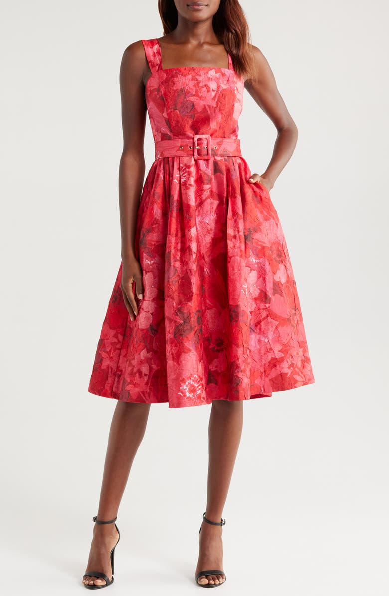 Tahari ASL Crinkled Floral Midi Dress, Main, color,