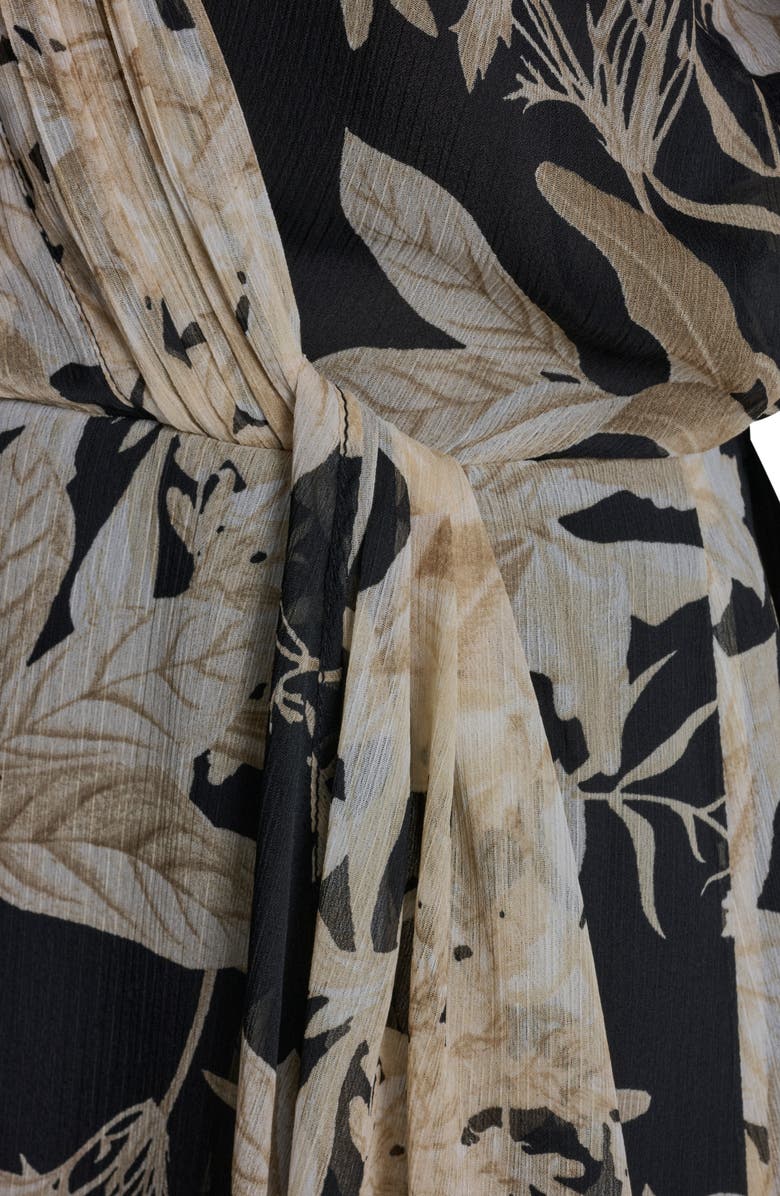 BCBG Floral Smocked Chiffon Minidress, Alternate, color, Black Multi