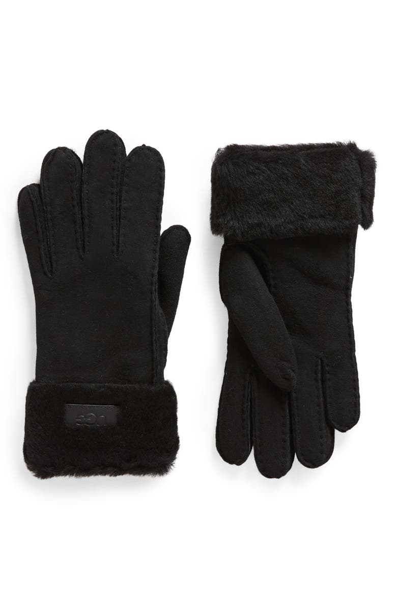UGG<sup>®</sup> Genuine Shearling Turn Cuff Gloves, Main, color, Black