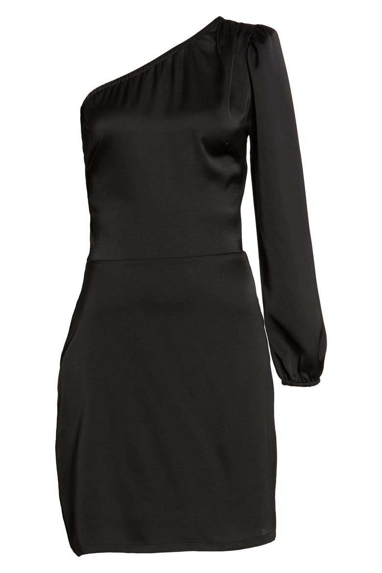 One-Shoulder Satin Dress, Alternate, color, BLACK
