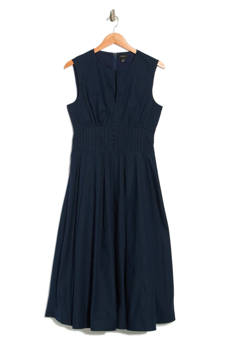 Sleeveless Pintucked Empire Waist Cotton Midi Dress, Alternate, color, CLASSIC NAVY