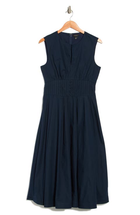 Sleeveless Pintucked Empire Waist Cotton Midi Dress