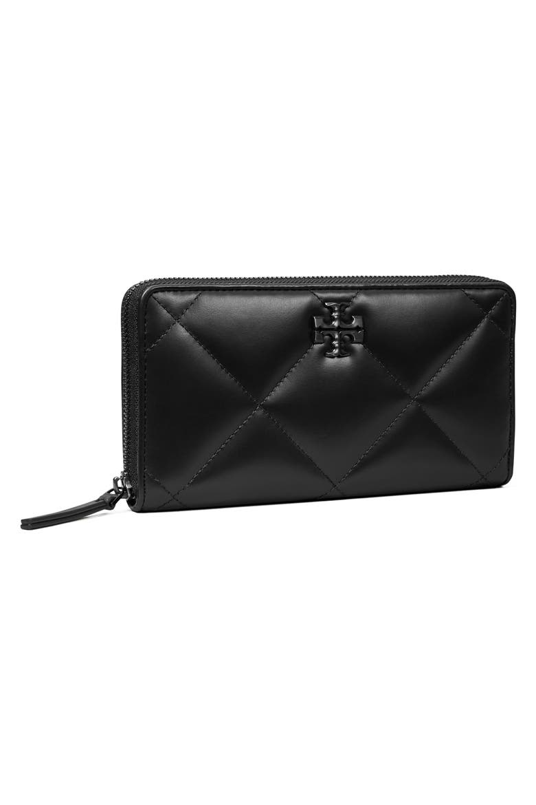 Kira Diamond Quilted Leather Zip Wallet, Alternate, color, BLACK