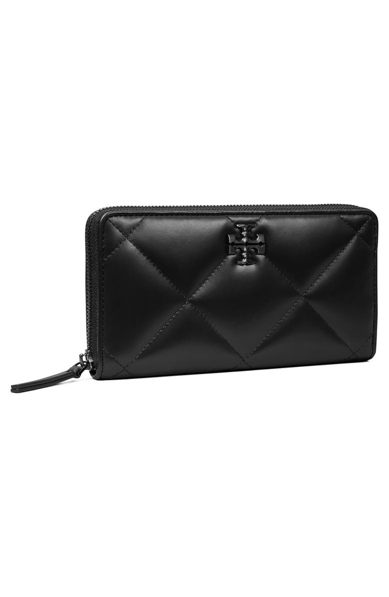 Tory Burch Kira Diamond Quilted Leather Zip Wallet, Alternate, color, Black