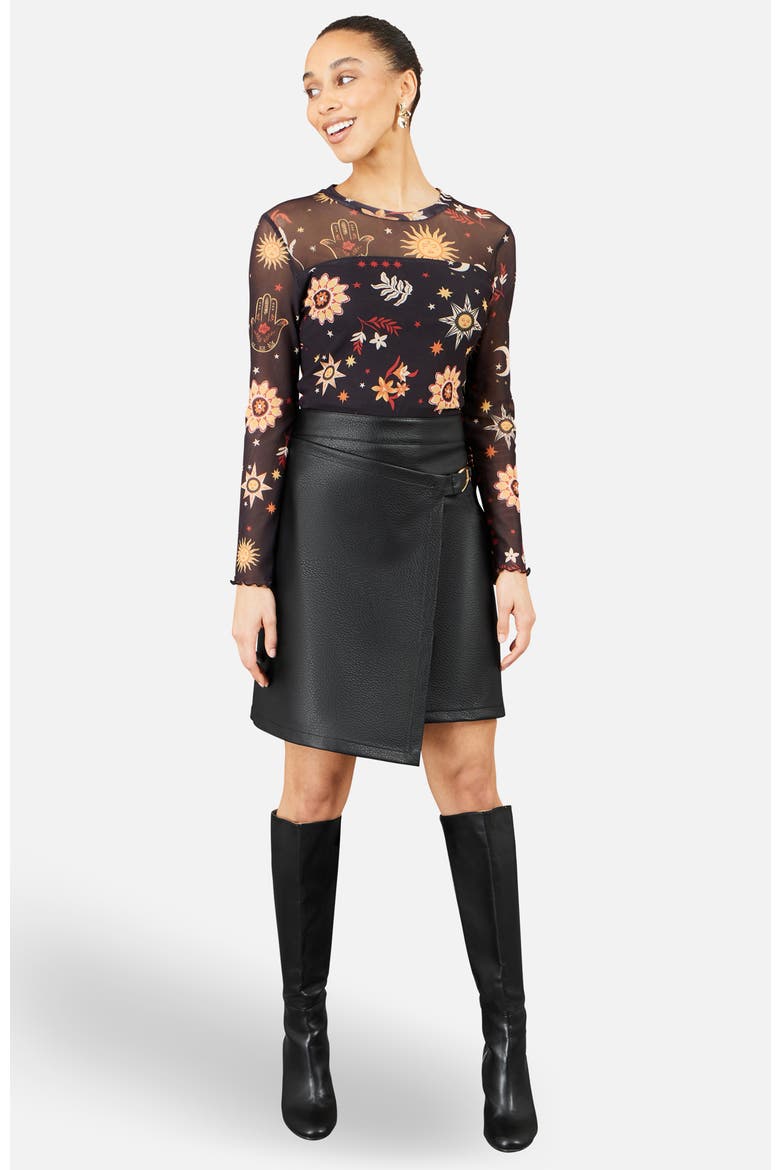 Faux Leather Wrap Skirt, Alternate, color, Black