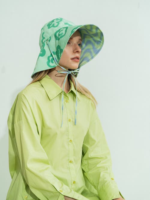 Lost Pattern Nyc "day Dream" Reversible Sun Hat In Green