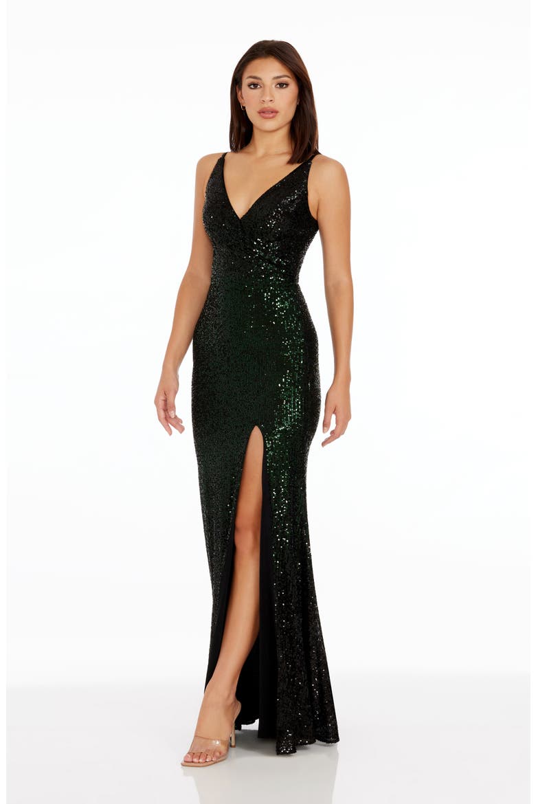 Jordana Sequin Side Slit Gown, Alternate, color, PINE MULTI