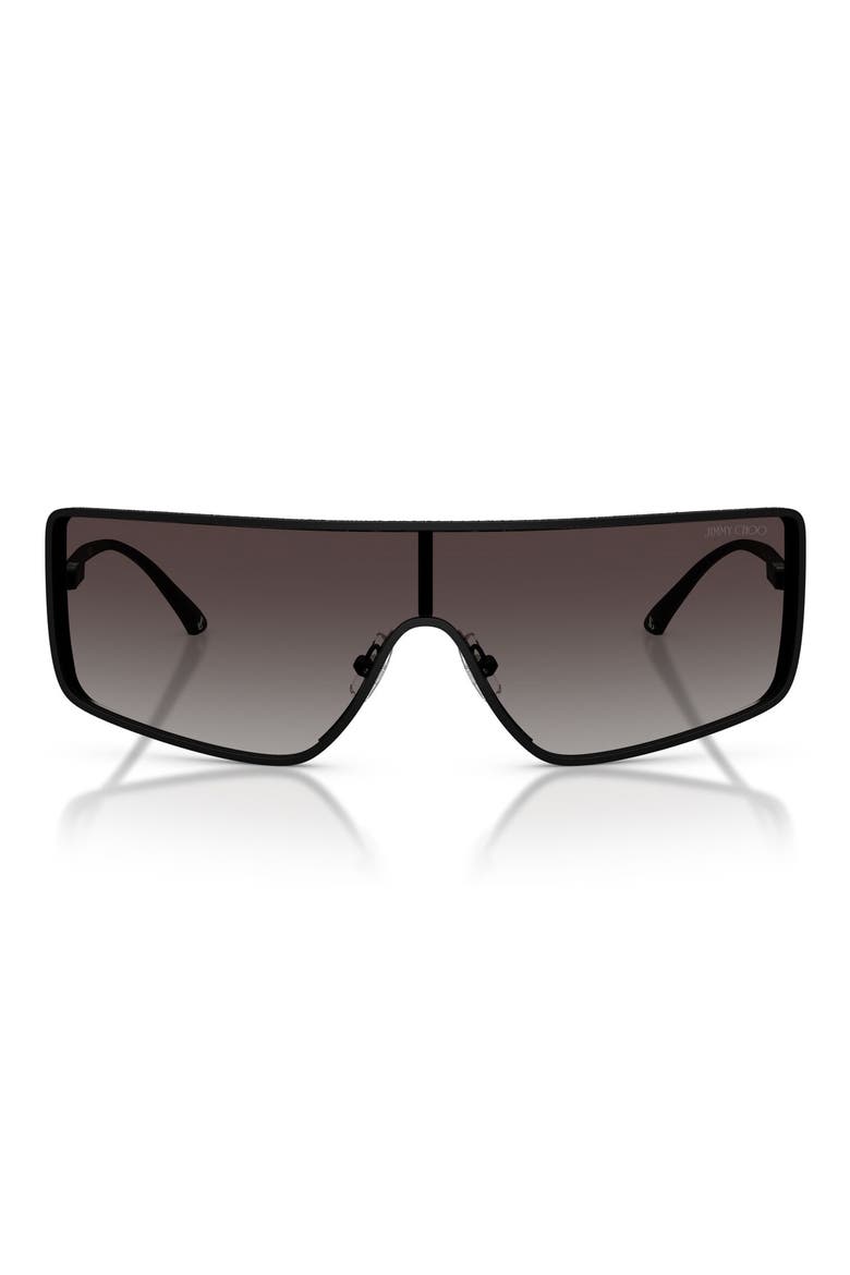 140mm Gradient Rectangular Shield Sunglasses, Main, color, MATTE BLACK / GREY GRADIENT