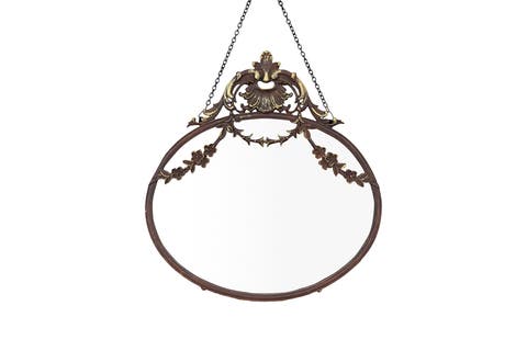 Pewter Framed Wall Mirror with Decorative Chain and Antique Finish, Bronze