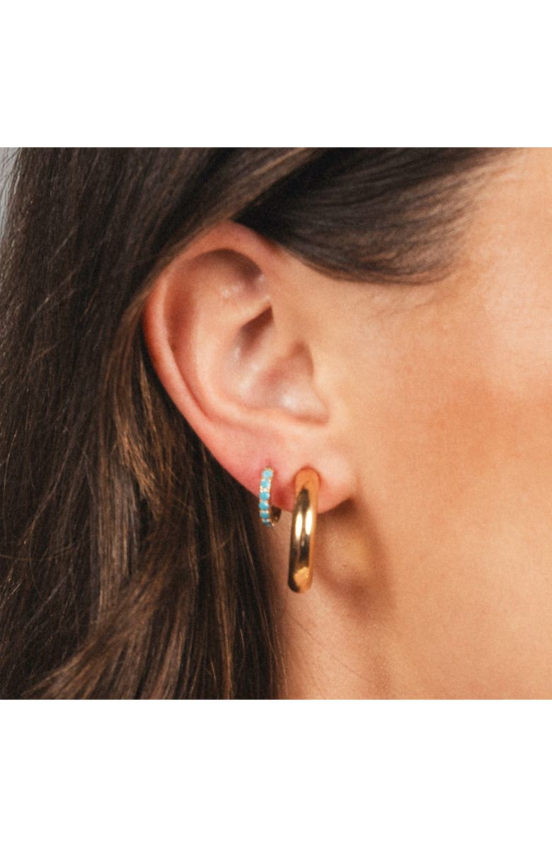 The Lovery Fine Jewelry Turquoise Huggie Hoop Earrings, Alternate, color, Turquoise