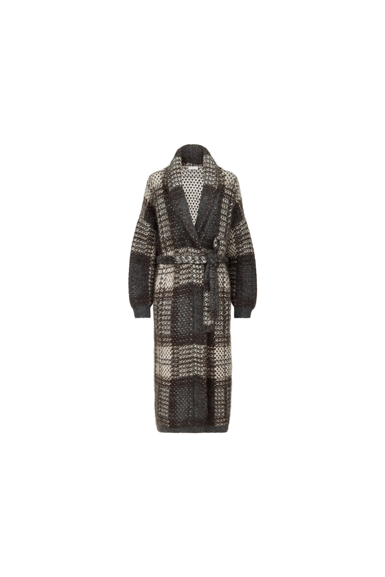 Dazzling tartan double knit coat in mohair, virgin wool and cashmere, Alternate, color, Anthracite