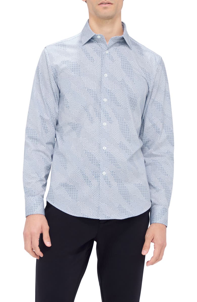 Bugatchi Jimmy OoohCotton<sup>®</sup> Abstract Print Button-Up Shirt, Main, color, Air Blue