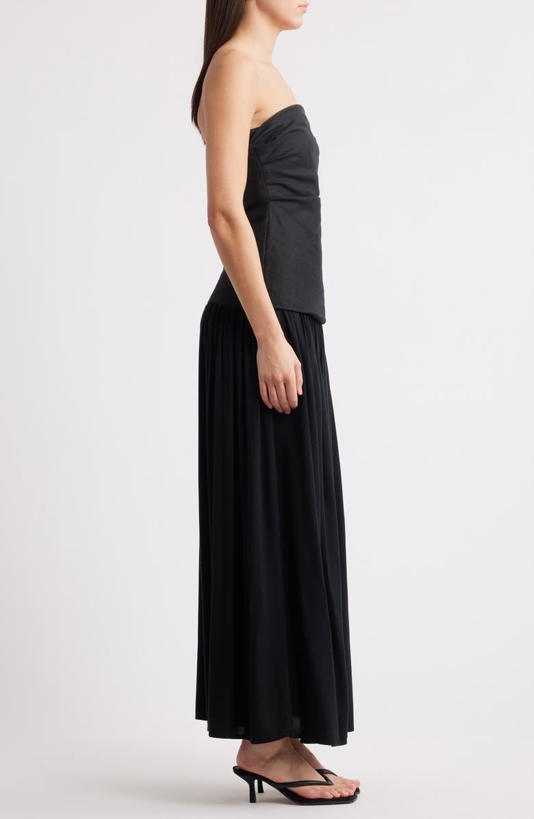 Hedy Strapless Mixed Media Drop Waist Maxi Dress