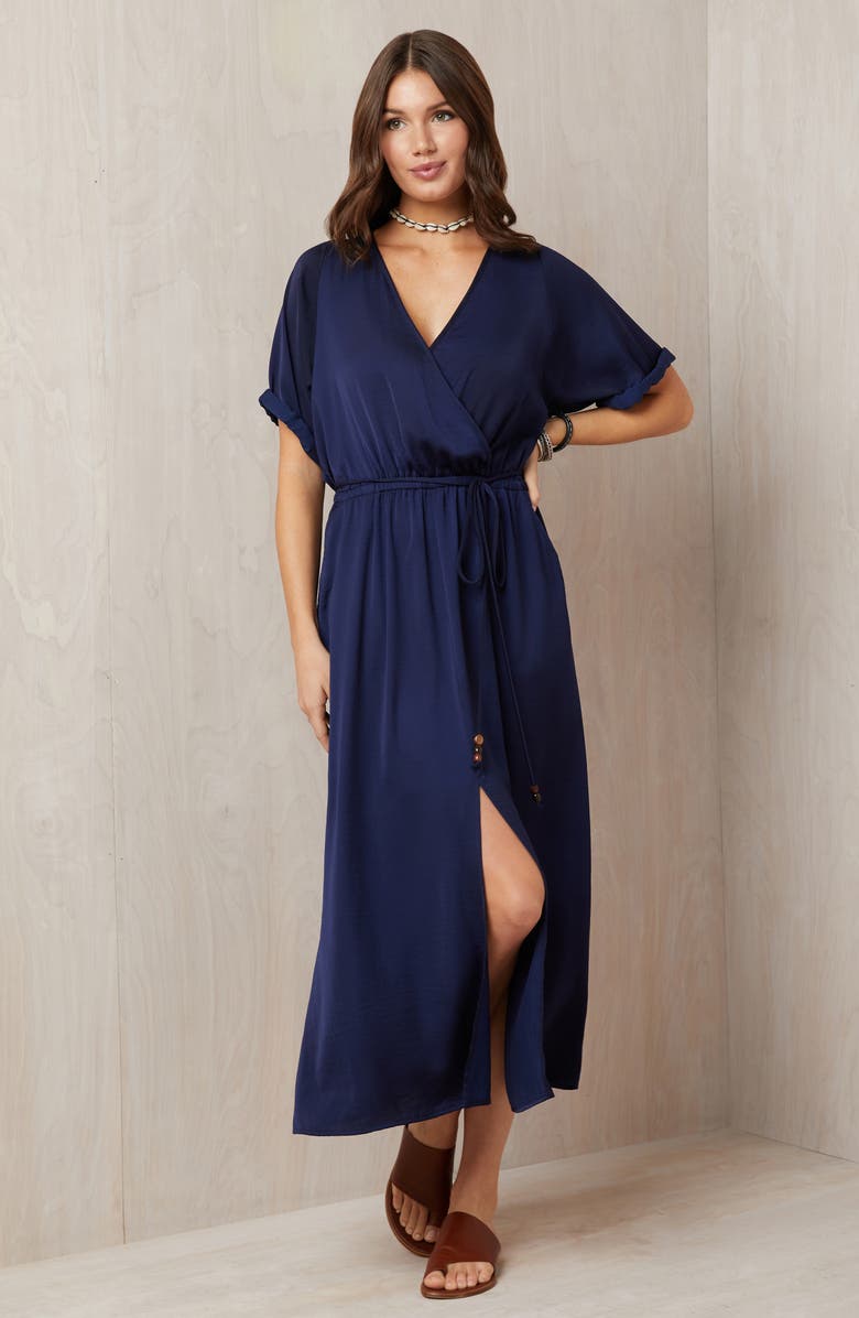 Karen Kane Cuffed Sleeve Midi Dress, Alternate, color, Navy
