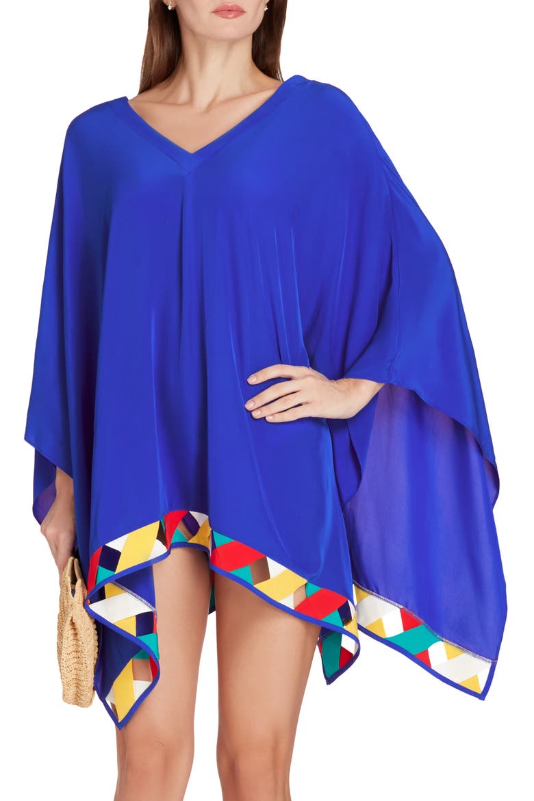 Bandage Hem Chiffon Cover-up Poncho, Alternate, color, Blue