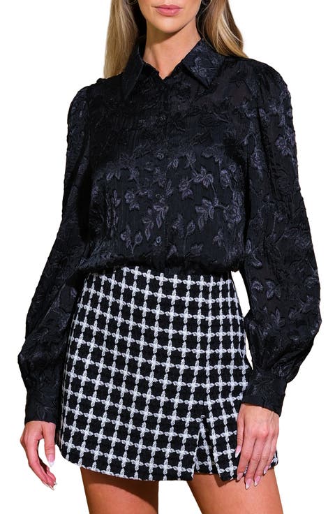 Floral Jacquard Long Sleeve Button-Up Shirt