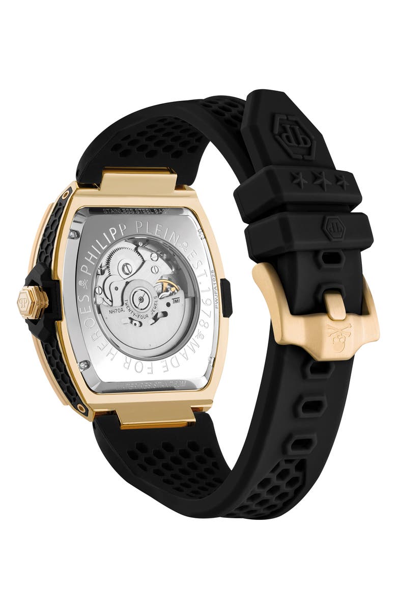 PHILIPP PLEIN The $keleton Frosted Automatic Silicone Strap Watch, 44mm, Alternate, color, Ip Yellow Gold