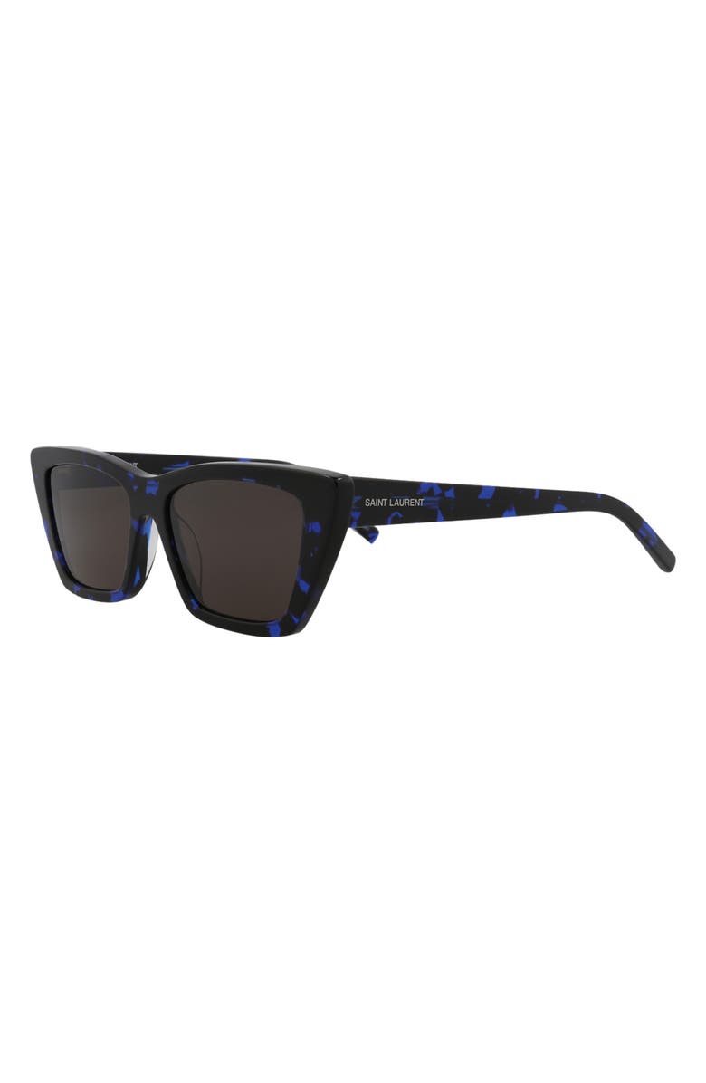 Saint Laurent 53mm Cat Eye Sunglasses, Alternate, color, Havana Black/ Blue