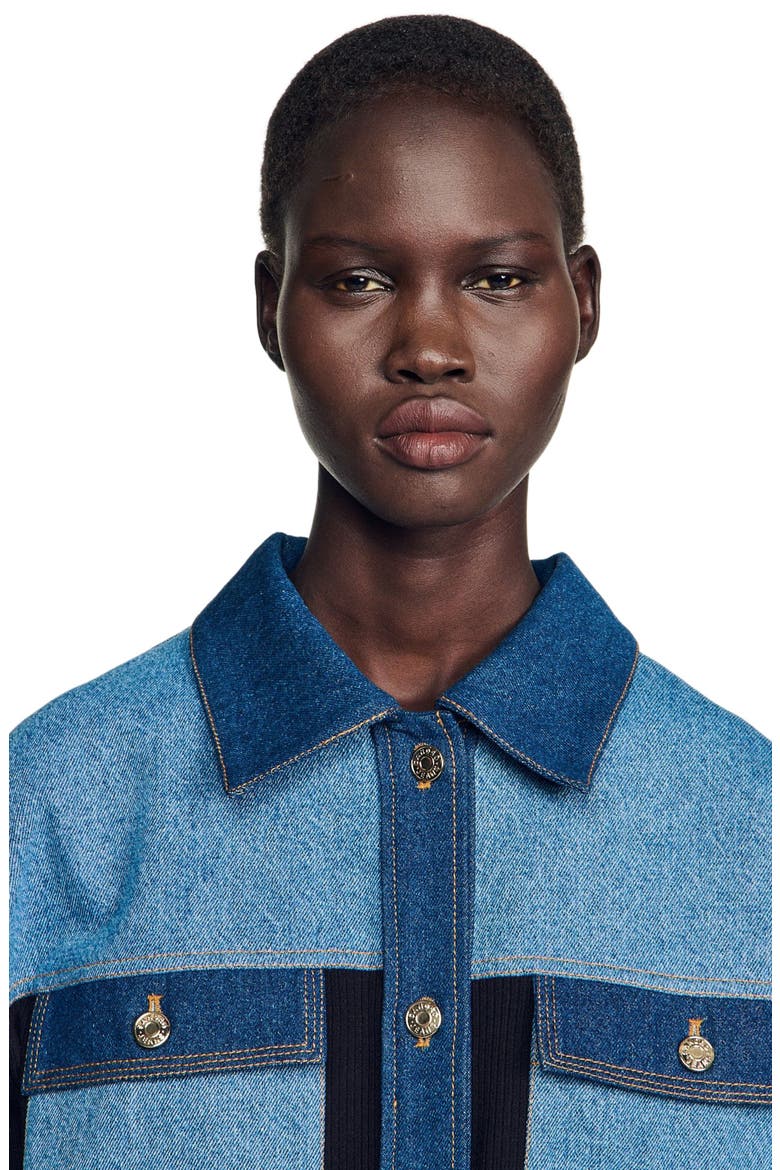 Oversized denim mix cardigan, Alternate, color, Blue
