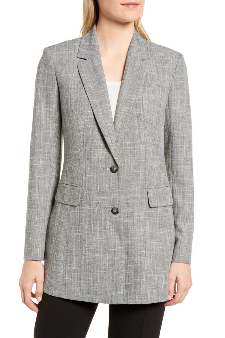 Long Herringbone Blazer, Alternate, color, BLACK- IVORY SLUB PATTERN