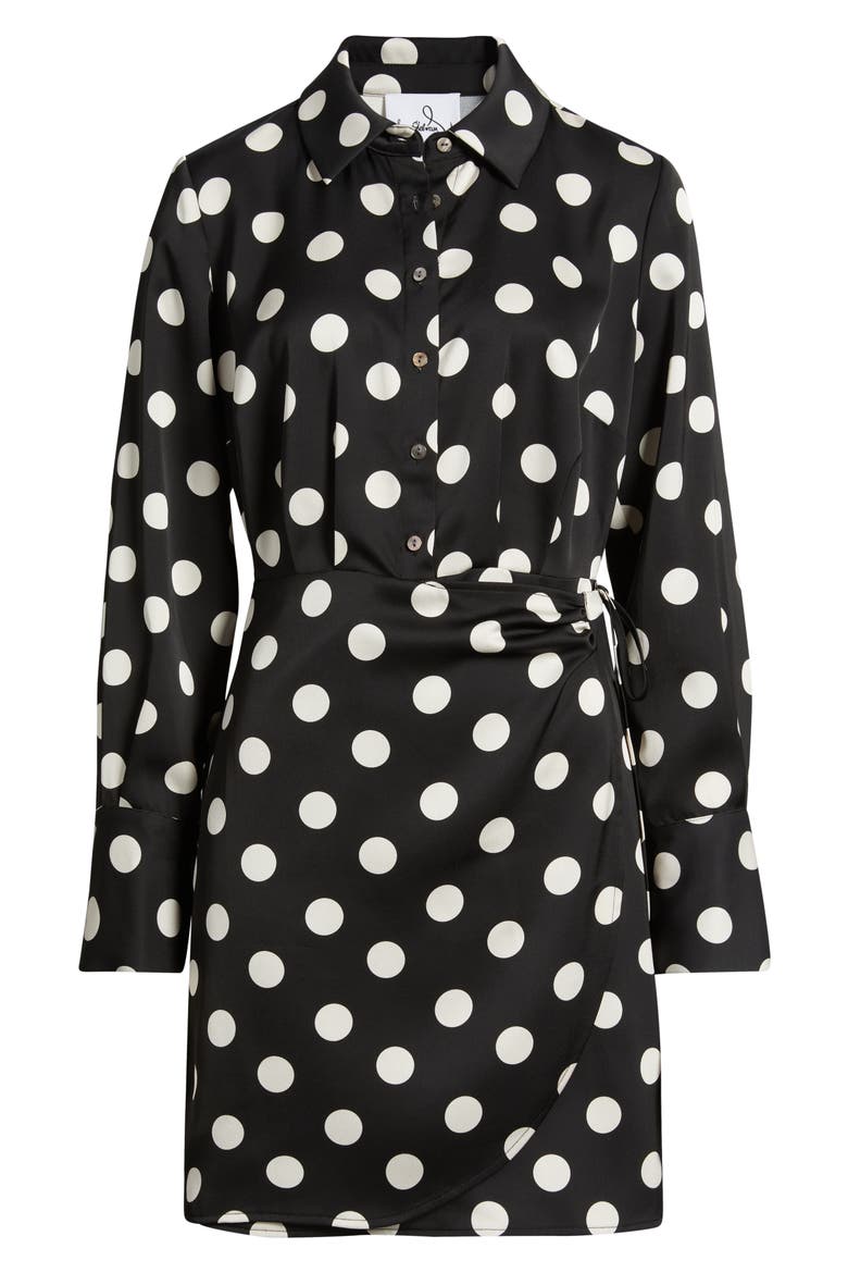 Polka Dot Long Sleeve Faux Wrap Shirtdress, Alternate, color, BLACK/ WHITE